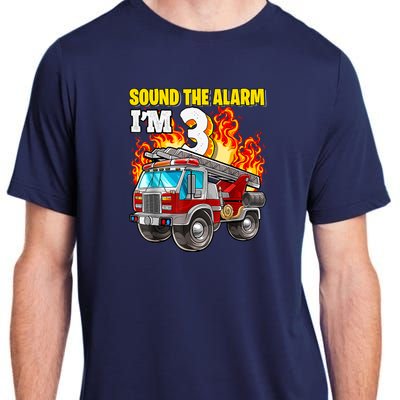 Sound The Alarm Im 3 3rd Birthday Fireman Firetruck Boy Adult ChromaSoft Performance T-Shirt