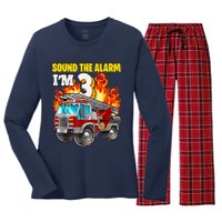 Sound The Alarm Im 3 3rd Birthday Fireman Firetruck Boy Women's Long Sleeve Flannel Pajama Set 