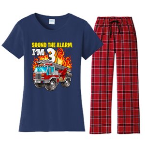 Sound The Alarm Im 3 3rd Birthday Fireman Firetruck Boy Women's Flannel Pajama Set