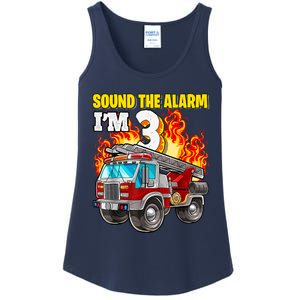 Sound The Alarm Im 3 3rd Birthday Fireman Firetruck Boy Ladies Essential Tank