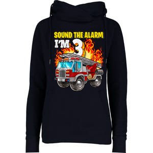 Sound The Alarm Im 3 3rd Birthday Fireman Firetruck Boy Womens Funnel Neck Pullover Hood