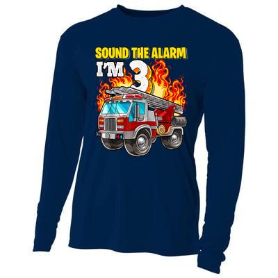 Sound The Alarm Im 3 3rd Birthday Fireman Firetruck Boy Cooling Performance Long Sleeve Crew