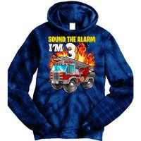 Sound The Alarm Im 3 3rd Birthday Fireman Firetruck Boy Tie Dye Hoodie