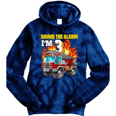 Sound The Alarm Im 3 3rd Birthday Fireman Firetruck Boy Tie Dye Hoodie