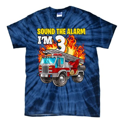 Sound The Alarm Im 3 3rd Birthday Fireman Firetruck Boy Tie-Dye T-Shirt