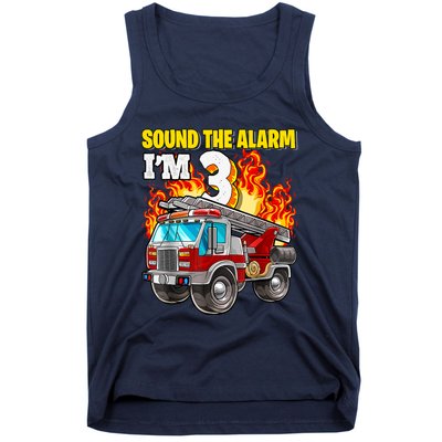 Sound The Alarm Im 3 3rd Birthday Fireman Firetruck Boy Tank Top