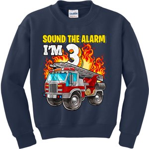 Sound The Alarm Im 3 3rd Birthday Fireman Firetruck Boy Kids Sweatshirt