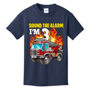 Sound The Alarm Im 3 3rd Birthday Fireman Firetruck Boy Kids T-Shirt