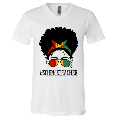 Science Teacher African Messy Bun Black History Month Cute Gift V-Neck T-Shirt