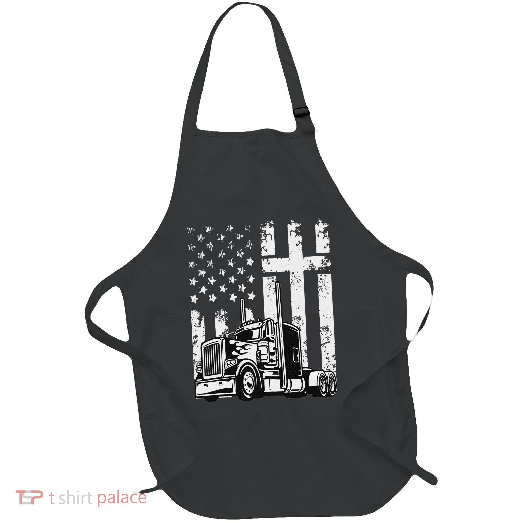 Semi Truck American Flag Christian Truck Driver Patriotic Full-Length Apron With Pockets