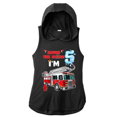 Sound the Alarm I'm 5! Fire Truck Firefighter Birthday Ladies PosiCharge Tri-Blend Wicking Draft Hoodie Tank