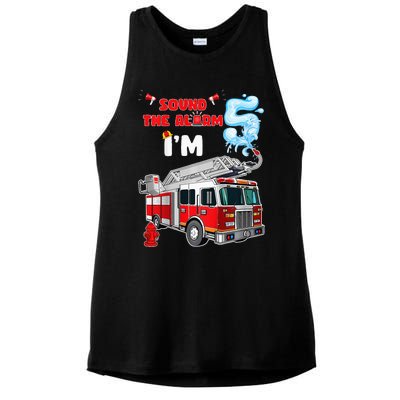 Sound the Alarm I'm 5! Fire Truck Firefighter Birthday Ladies PosiCharge Tri-Blend Wicking Tank