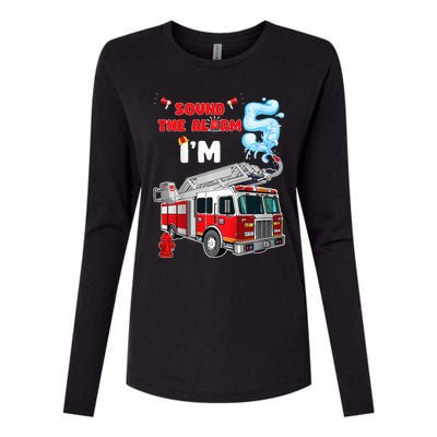 Sound the Alarm I'm 5! Fire Truck Firefighter Birthday Womens Cotton Relaxed Long Sleeve T-Shirt