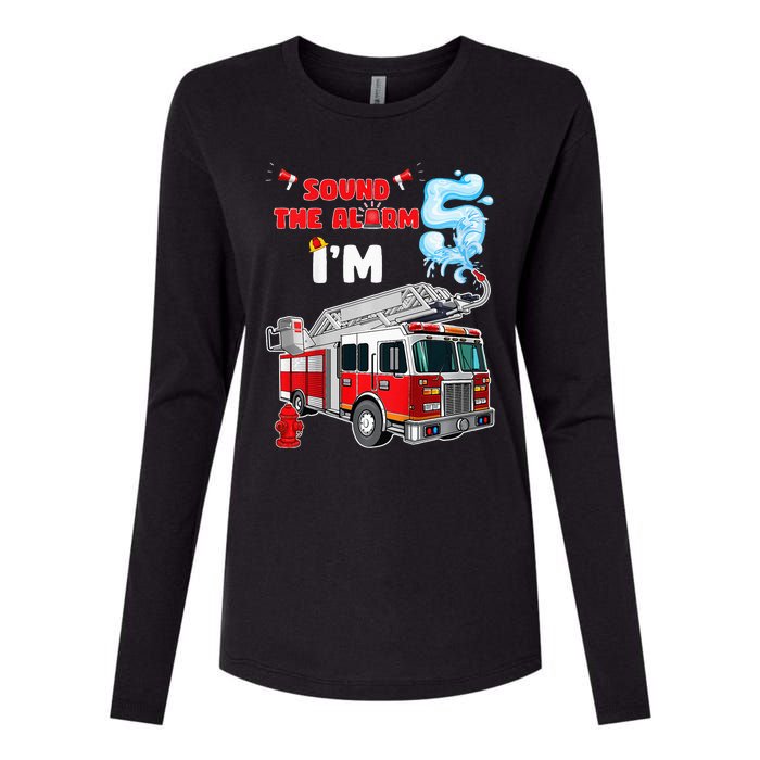 Sound the Alarm I'm 5! Fire Truck Firefighter Birthday Womens Cotton Relaxed Long Sleeve T-Shirt