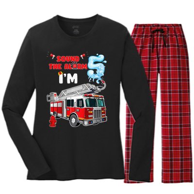 Sound the Alarm I'm 5! Fire Truck Firefighter Birthday Women's Long Sleeve Flannel Pajama Set 