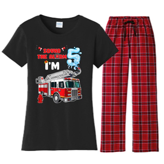 Sound the Alarm I'm 5! Fire Truck Firefighter Birthday Women's Flannel Pajama Set