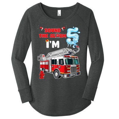 Sound the Alarm I'm 5! Fire Truck Firefighter Birthday Women's Perfect Tri Tunic Long Sleeve Shirt