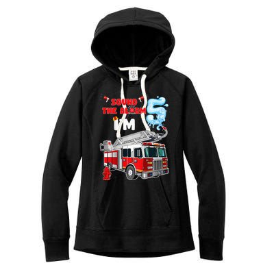 Sound the Alarm I'm 5! Fire Truck Firefighter Birthday Women's Fleece Hoodie