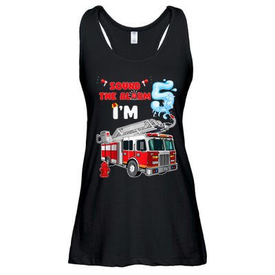 Sound the Alarm I'm 5! Fire Truck Firefighter Birthday Ladies Essential Flowy Tank