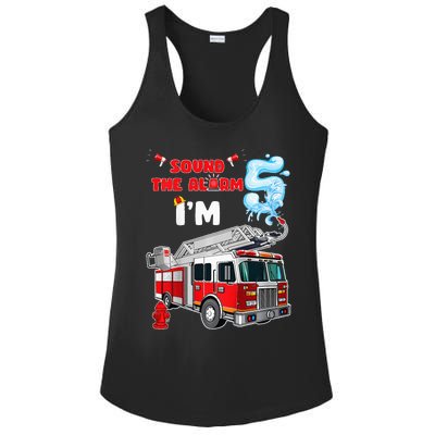 Sound the Alarm I'm 5! Fire Truck Firefighter Birthday Ladies PosiCharge Competitor Racerback Tank