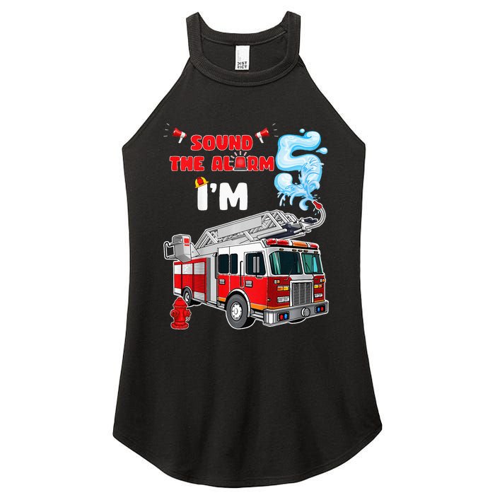 Sound the Alarm I'm 5! Fire Truck Firefighter Birthday Women's Perfect Tri Rocker Tank