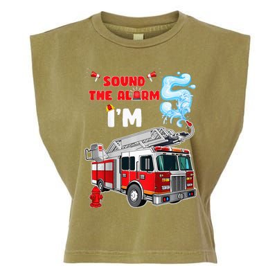 Sound the Alarm I'm 5! Fire Truck Firefighter Birthday Garment-Dyed Women's Muscle Tee