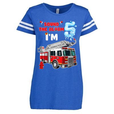 Sound the Alarm I'm 5! Fire Truck Firefighter Birthday Enza Ladies Jersey Football T-Shirt