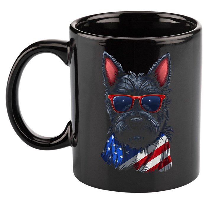 Scottish Terrier American Flag US Tee 4th July Gifts Graphic 11oz C Handle Ceramic Mug