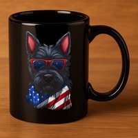 Scottish Terrier American Flag US Tee 4th July Gifts Graphic 11oz C Handle Ceramic Mug