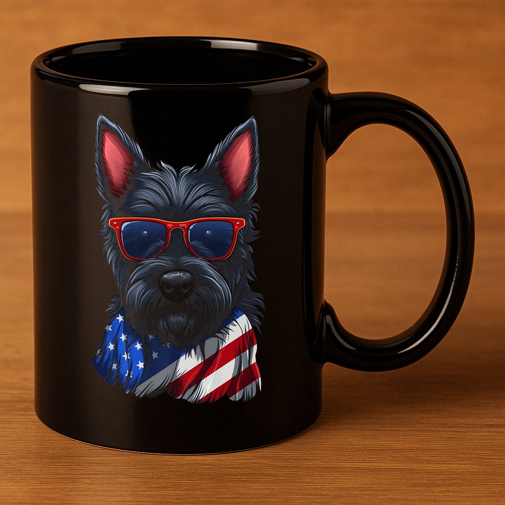 Scottish Terrier American Flag US Tee 4th July Gifts Graphic 11oz C Handle Ceramic Mug