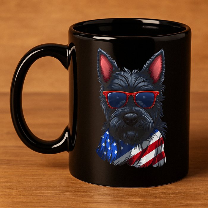 Scottish Terrier American Flag US Tee 4th July Gifts Graphic 11oz C Handle Ceramic Mug