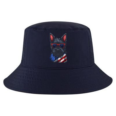 Scottish Terrier American Flag US Tee 4th July Gifts Graphic Cool Comfort Performance Bucket Hat