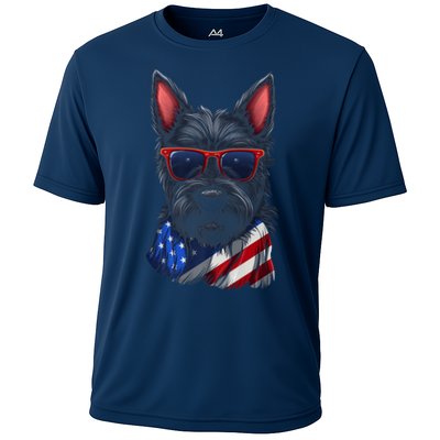 Scottish Terrier American Flag US Tee 4th July Gifts Graphic Performance Shirt