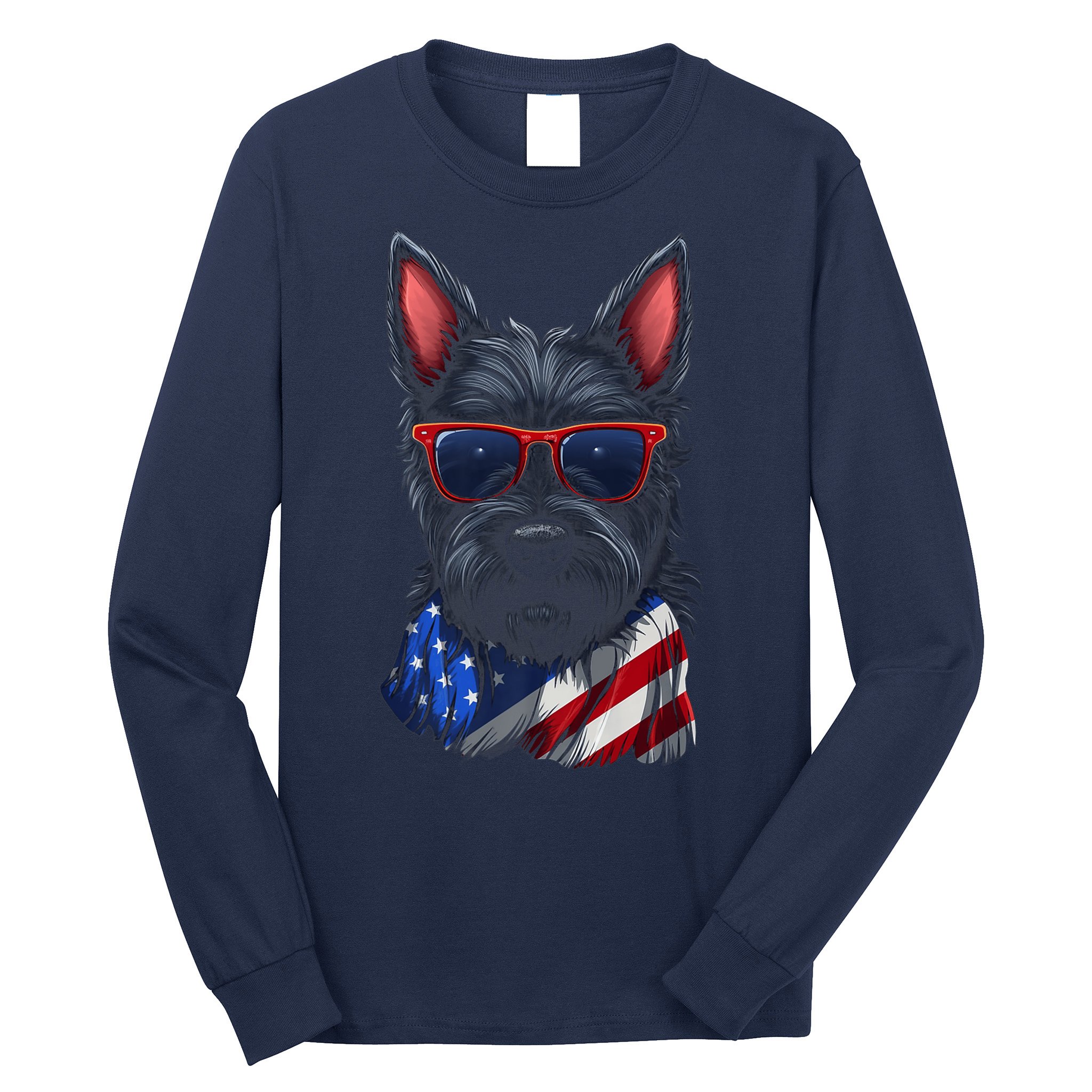 Scottish Terrier American Flag US Tee 4th July Gifts Graphic Long Sleeve Shirt