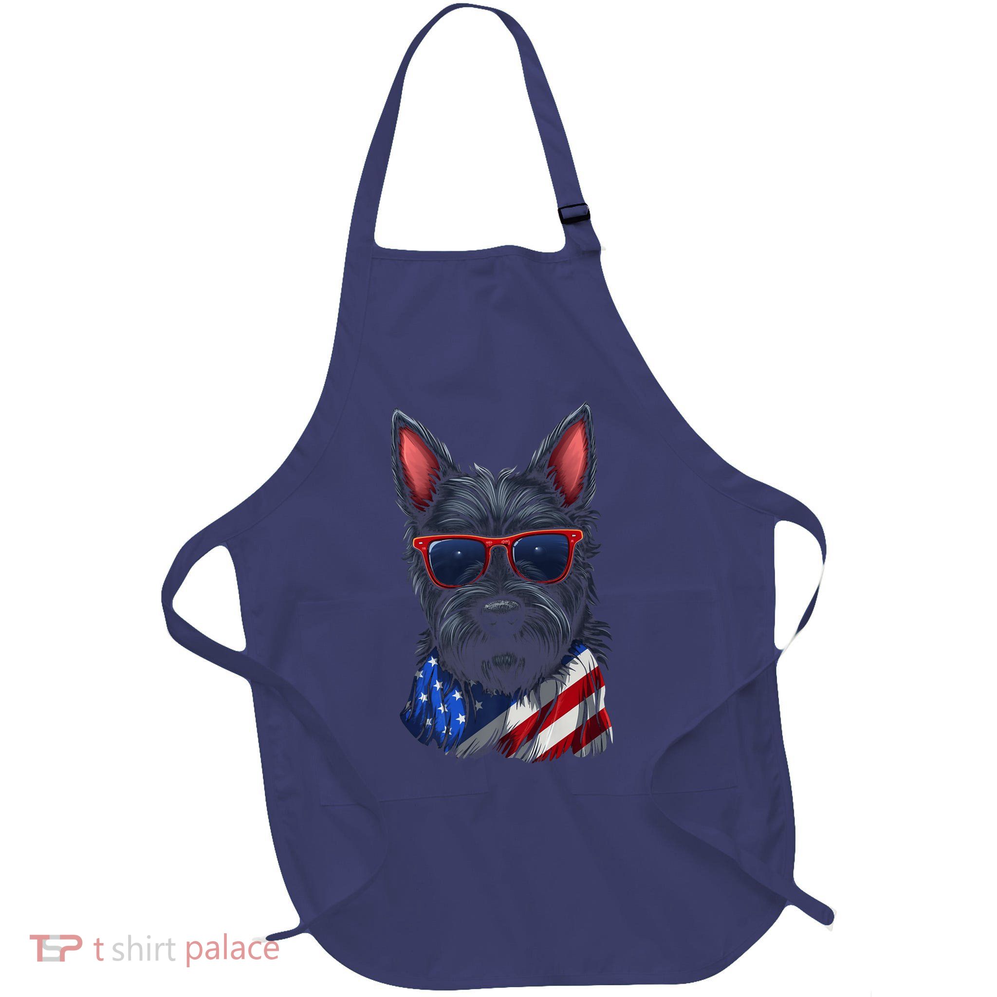 Scottish Terrier American Flag US Tee 4th July Gifts Graphic Apron