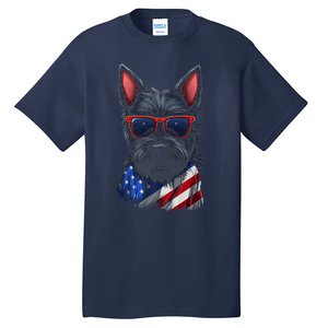 Scottish Terrier American Flag US Tee 4th July Gifts Graphic Tall T-Shirt