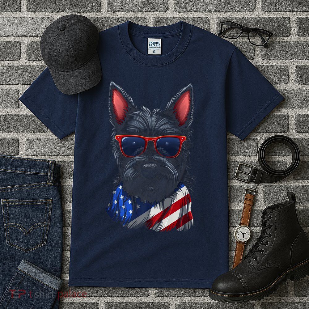 Scottish Terrier American Flag US Tee 4th July Gifts Graphic Tall T-Shirt