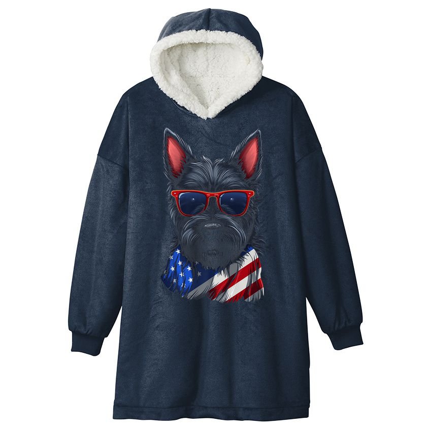 Scottish Terrier American Flag US Tee 4th July Gifts Graphic Hooded Wearable Blanket