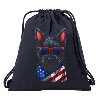 Scottish Terrier American Flag US Tee 4th July Gifts Graphic Drawstring Bag