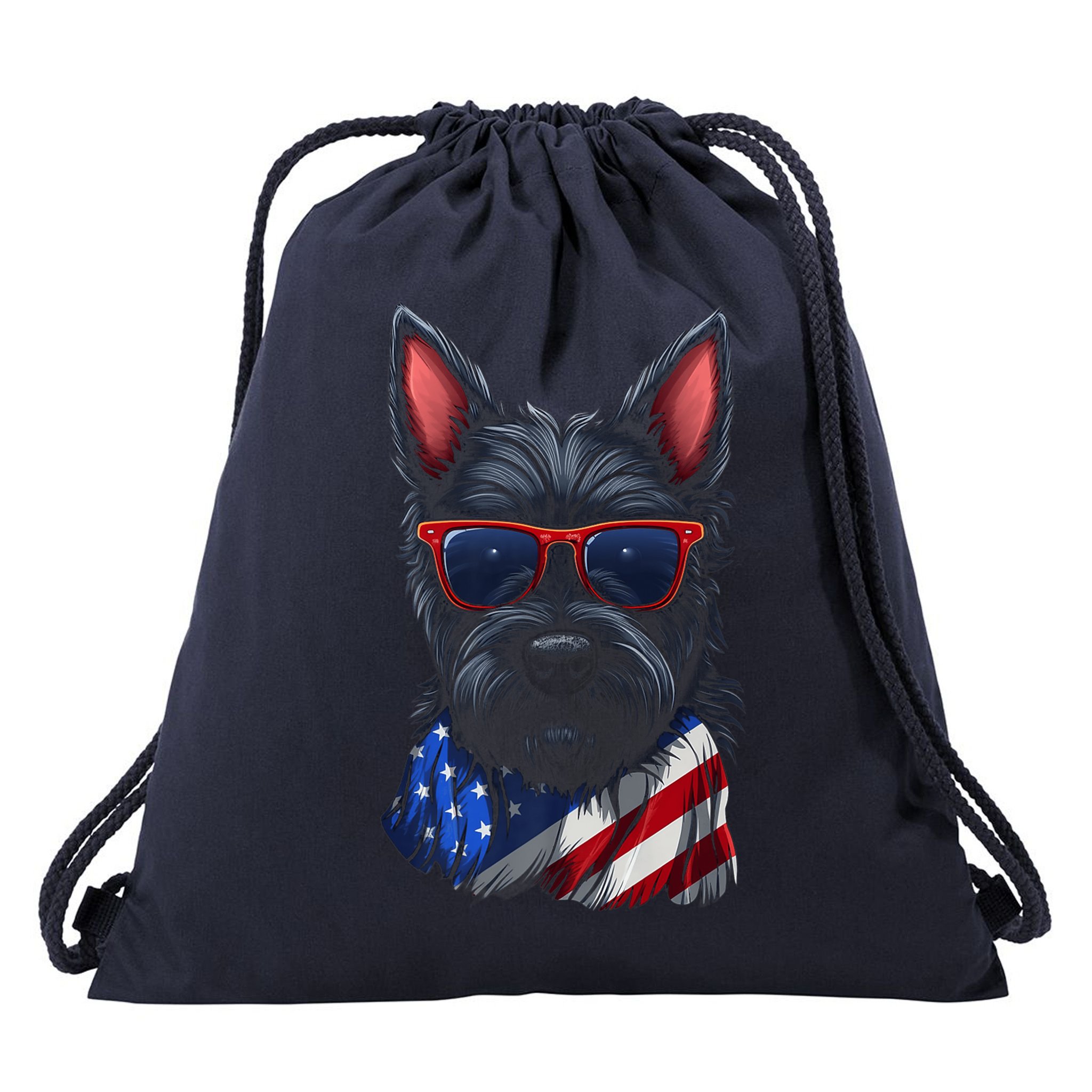 Scottish Terrier American Flag US Tee 4th July Gifts Graphic Drawstring Bag