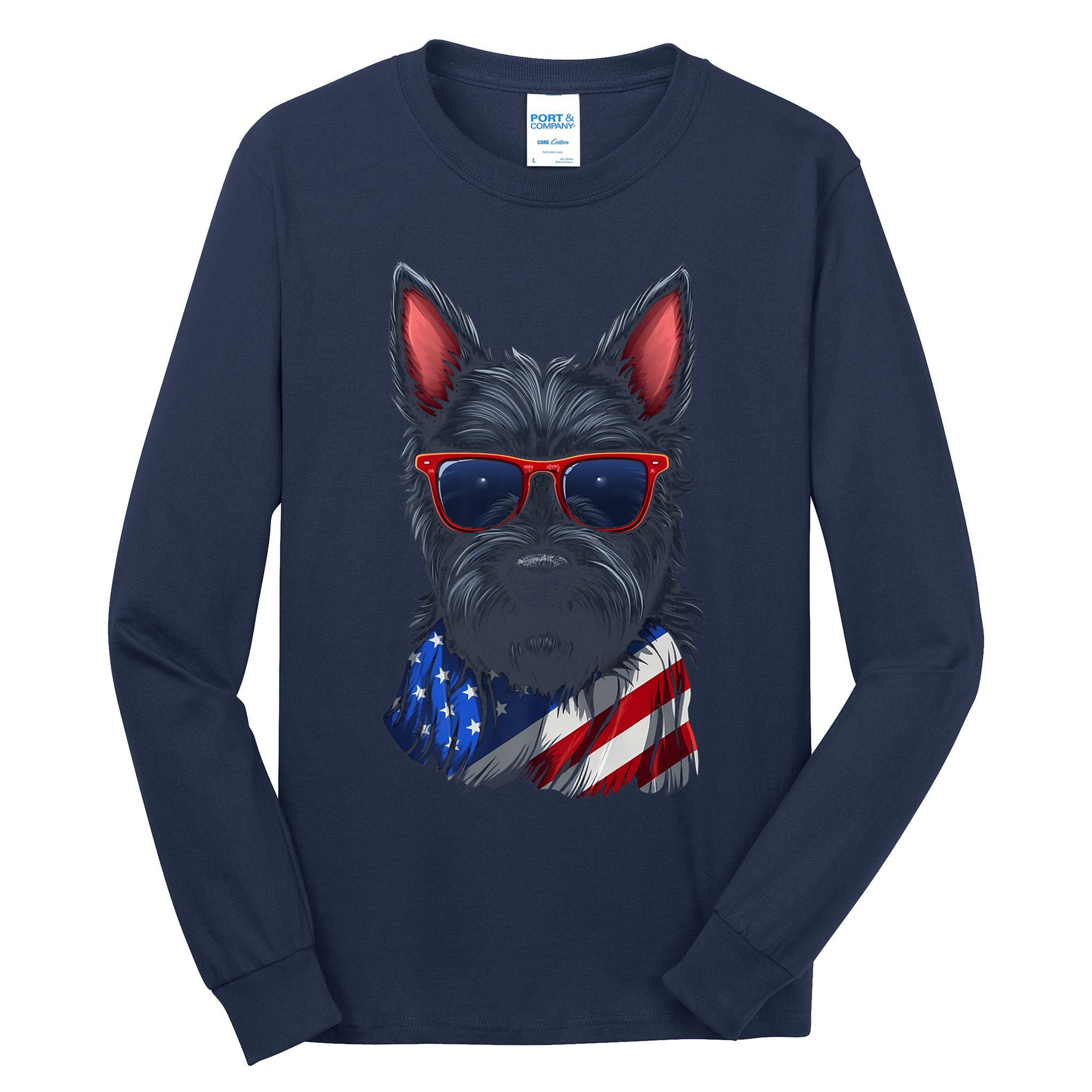 Scottish Terrier American Flag US Tee 4th July Gifts Graphic Tall Long Sleeve T-Shirt
