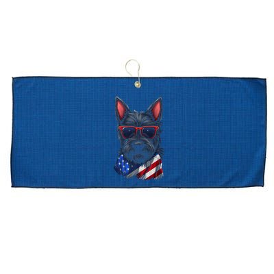Scottish Terrier American Flag US Tee 4th July Gifts Graphic Large Microfiber Waffle Golf Towel
