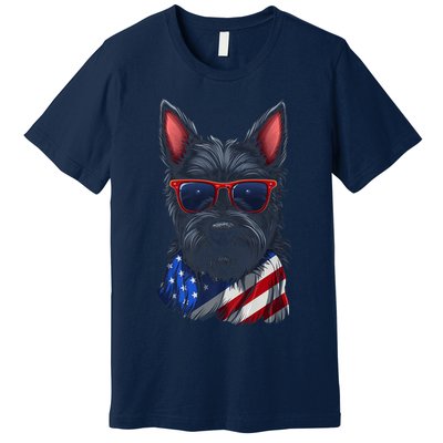 Scottish Terrier American Flag US Tee 4th July Gifts Graphic Premium T-Shirt