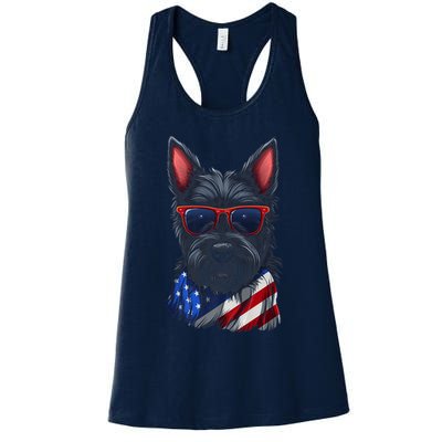 Scottish Terrier American Flag US Tee 4th July Gifts Graphic Womens Tank Top
