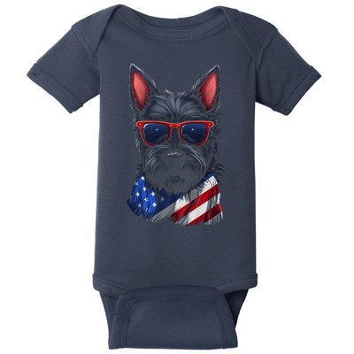 Scottish Terrier American Flag US Tee 4th July Gifts Graphic Baby Bodysuit