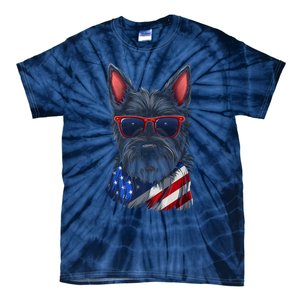 Scottish Terrier American Flag US Tee 4th July Gifts Graphic Tie-Dye T-Shirt