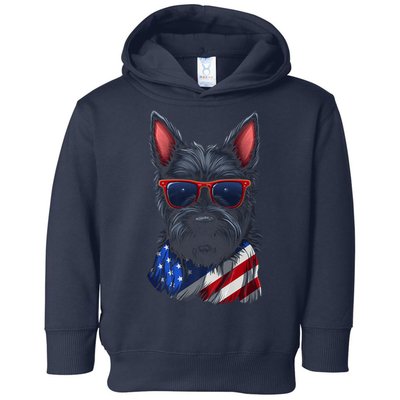 Scottish Terrier American Flag US Tee 4th July Gifts Graphic Toddler Hoodie