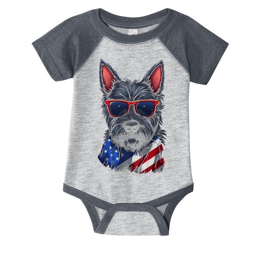 Scottish Terrier American Flag US Tee 4th July Gifts Graphic Infant Baby Jersey Bodysuit