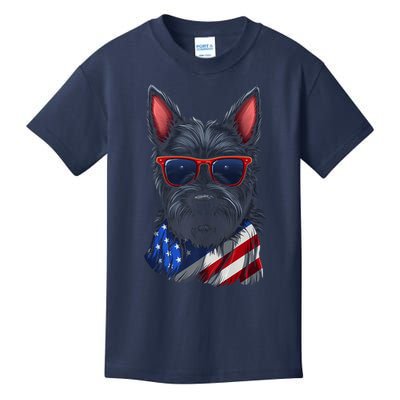 Scottish Terrier American Flag US Tee 4th July Gifts Graphic Kids T-Shirt