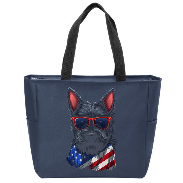 Scottish Terrier American Flag US Tee 4th July Gifts Graphic Zip Tote Bag